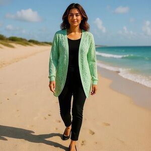 Alya Floral‎ Lace Sheer Green Kimono